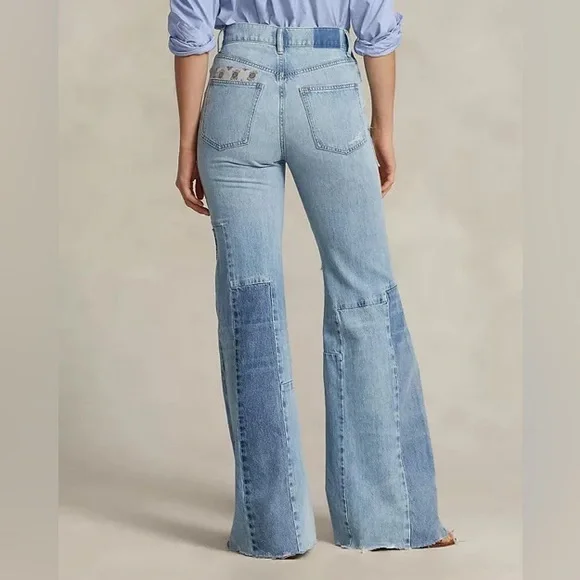 Polo Ralph LaurenPatchwork High Rise Flare Leg Jeans in Blue